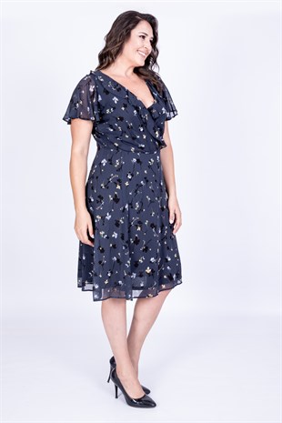 Myline-Arkası Çapraz Biyeli Şifon Elbise-Büyük Beden Günlük Elbiseler-35144