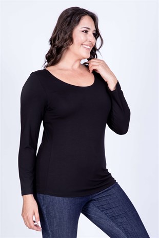 Myline-Balerin Yaka Triko Bluz-Büyük Beden Bluz-34949