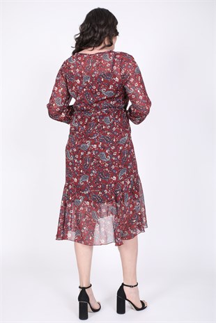 Myline-Eteği Volanlı Şifon Elbise-Büyük Beden Günlük Elbiseler-35263