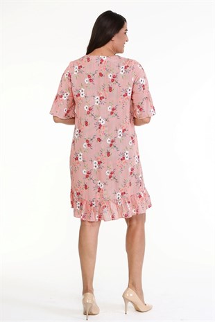 Myline-Kol Detaylı Desenli Elbise-Büyük Beden Günlük Elbiseler-23932