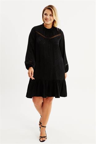 Myline-Saten Şerit Detaylı Elbise-Büyük Beden Günlük Elbiseler-87999