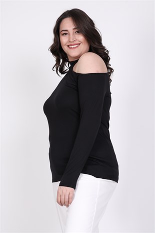 Myline-Tasma Yaka Düşük Omuz Bluz-Büyük Beden Bluz-35259