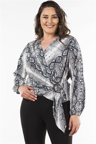 Myline-Tokalı Kruvaze Bluz-Bluz-34429