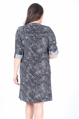 Myline-Uzun Kollu Damla Desenli Maroken Elbise-Büyük Beden Günlük Elbiseler-23469-m