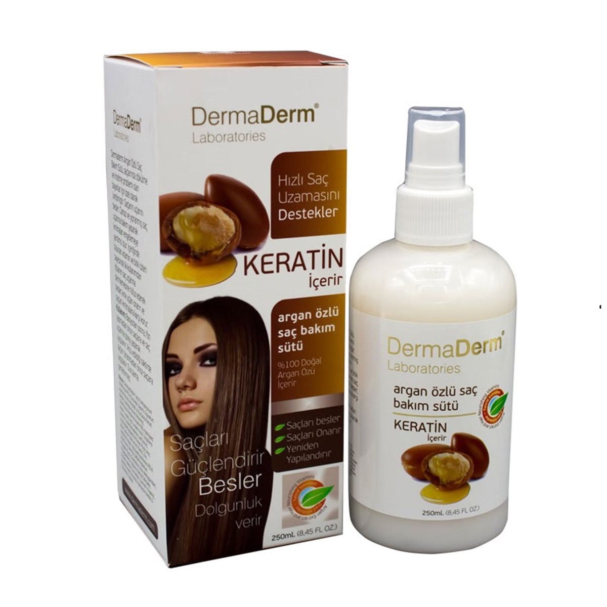 DermaDerm Argan Özlü Saç Bakım Sütü 250 ml (Keratin İçerir)