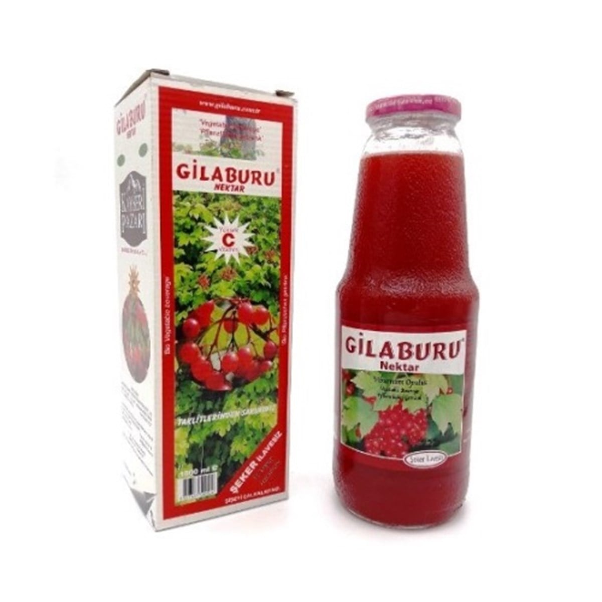 Kayseri Pazarı Gilaburu Nektarı 1000 ml Cam Şişe (Şekersiz)