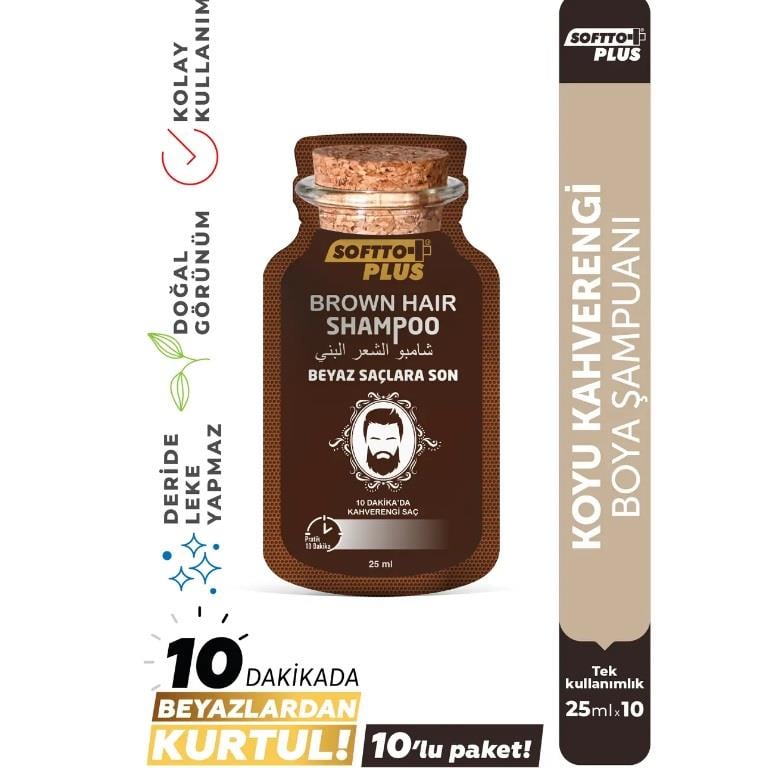 Softto Plus Brown Hair Anında Etkili Beyaz Kapatıcı Koyu Kahverengi Şampuan Boya 25mlx10 adet