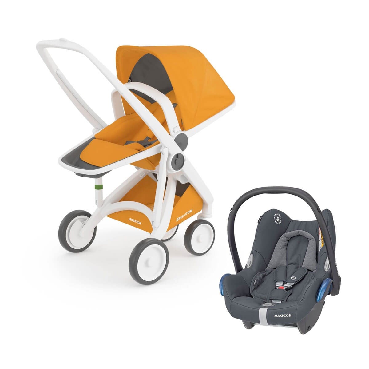 Grrentom Reversible Travel Set Bebek Arabası Beyaz Şasi Sarı