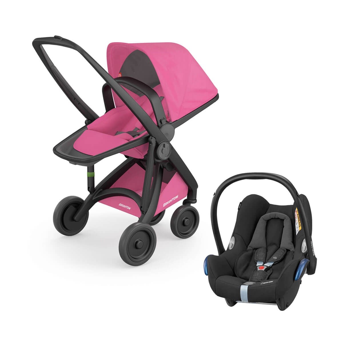 Grrentom Reversible Travel Set Bebek Arabası Siyah Şasi Pembe