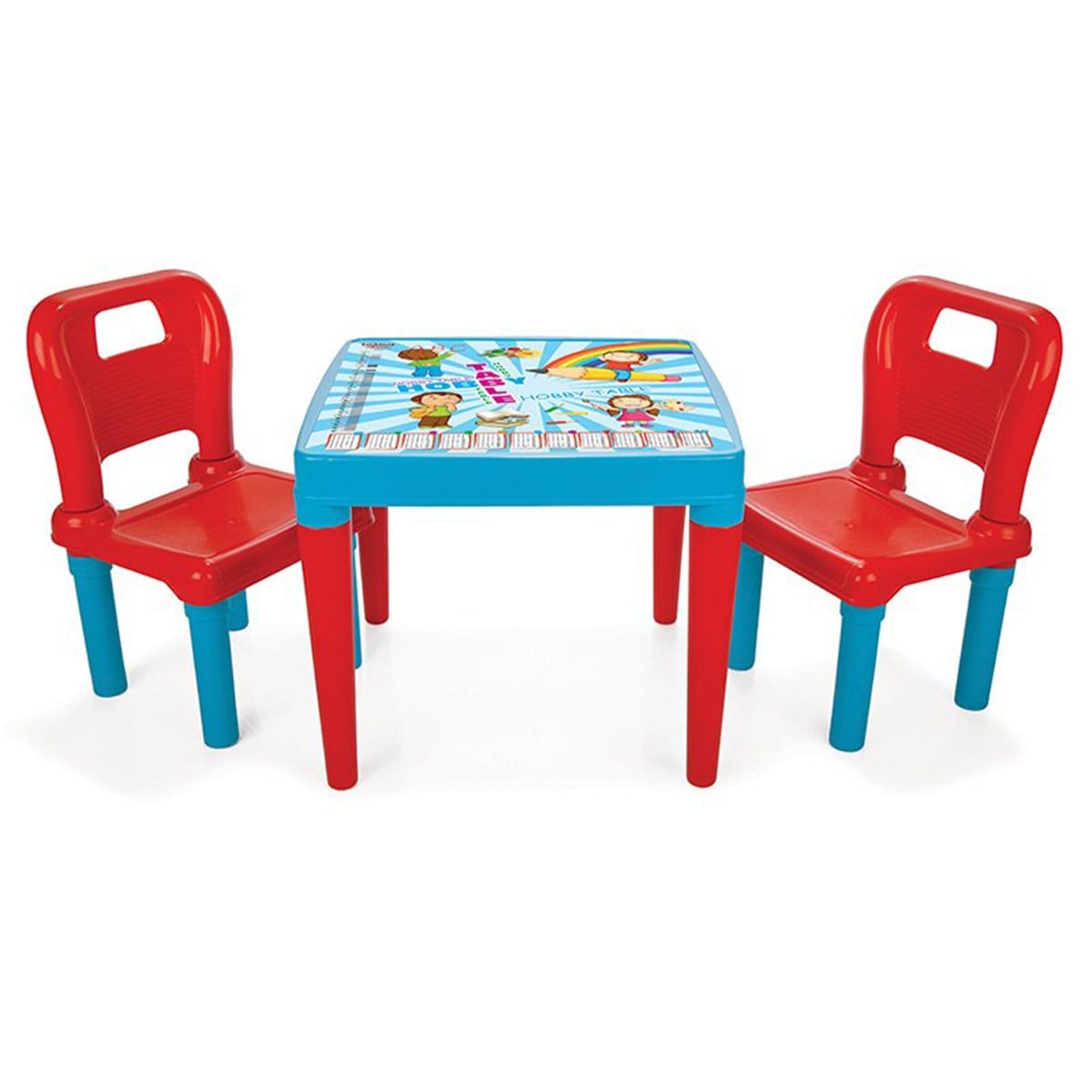 Pilsan Hobby Çalışma Masası ve 2 Sandalye Mavi Kırmızı