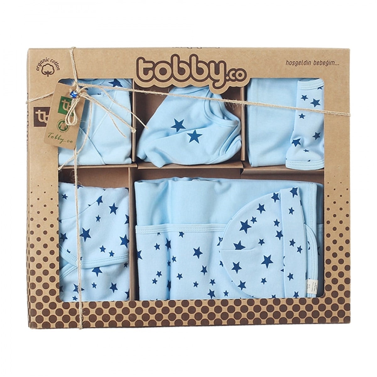 Tobby.co Organik Mavi Yıldızlı Hastane Çıkışı 10 Parça