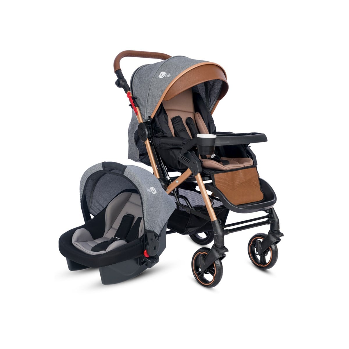4 Baby Active Gold Plus Travel Sistem Bebek Arabası Gri