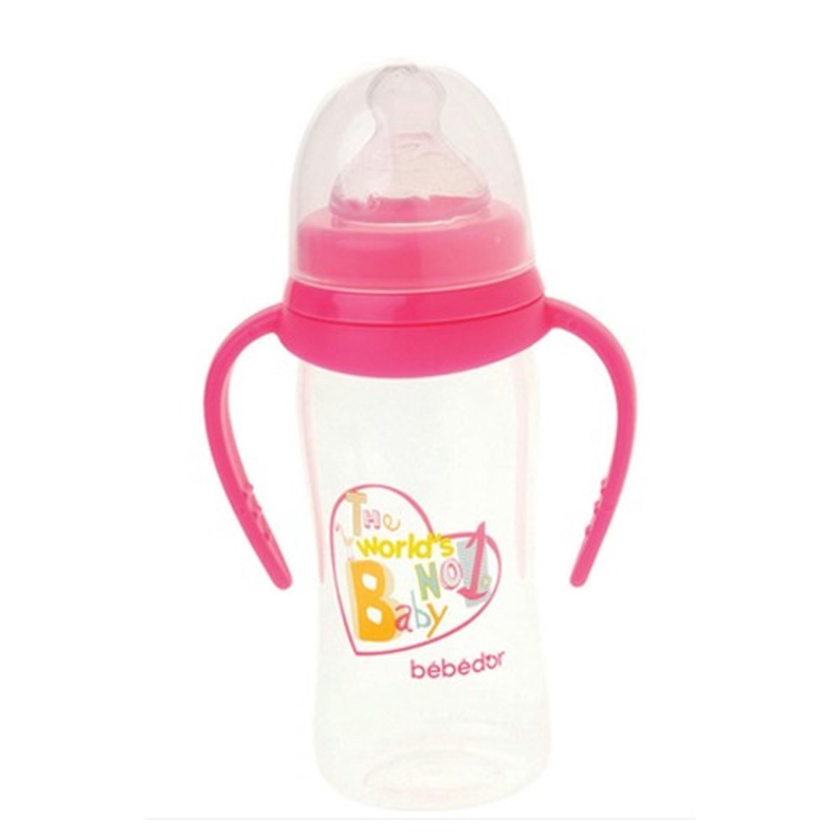 Bebedor Oval Geniş Ağızlı Kulplu PP Biberon 250 ml Pembe