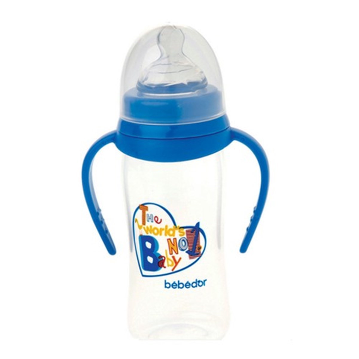 Bebedor Oval Geniş Ağızlı Kulplu PP Biberon 250 ml Mavi