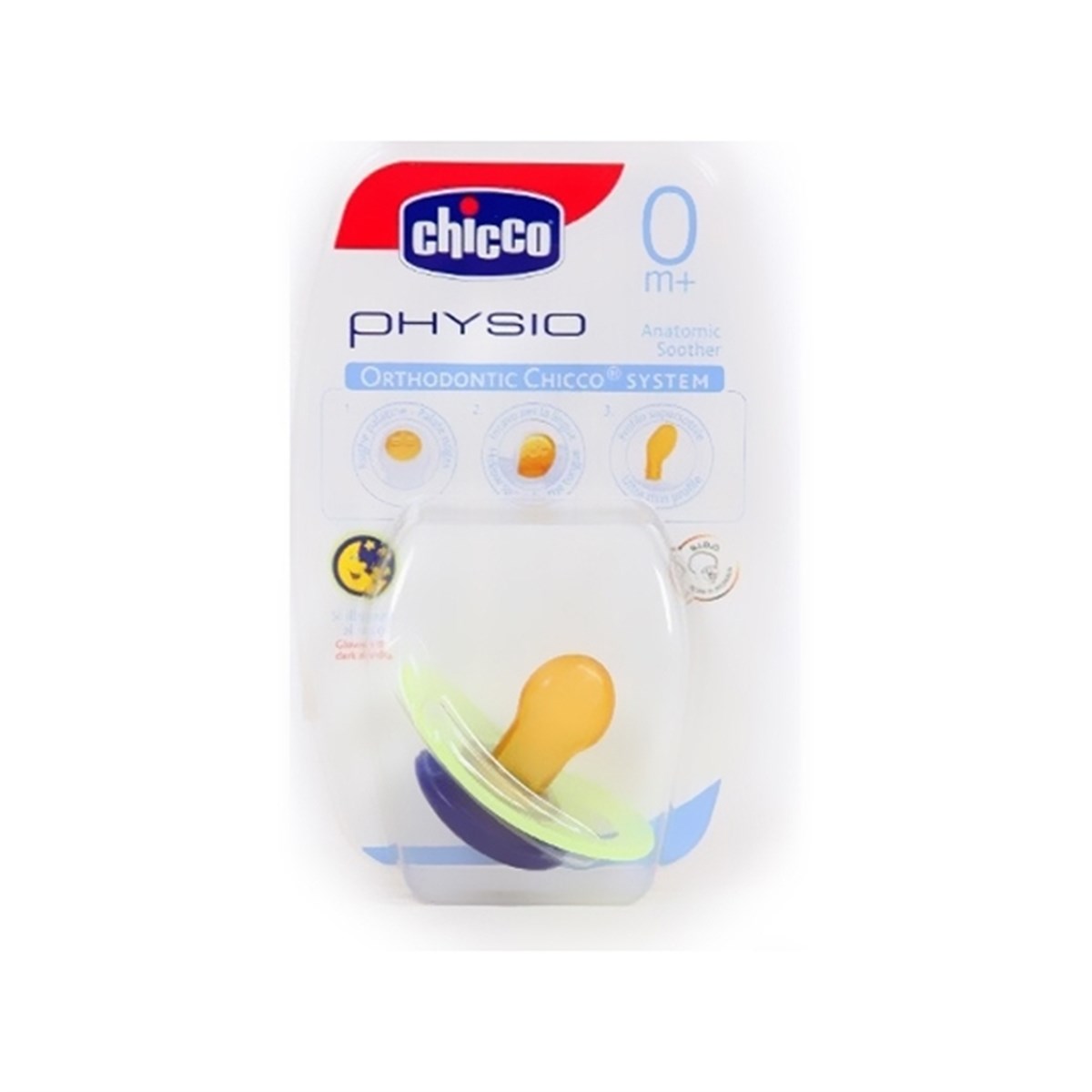 Chicco Physio Kauçuk Fosforlu Gece Tekli Emzik 0+ Sarı