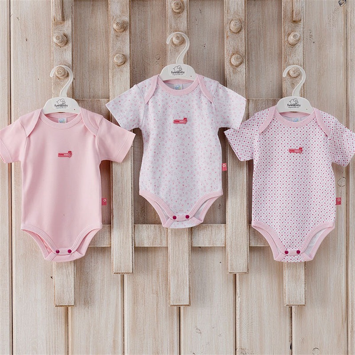 Funnababy Grandma Zarf Yaka Kısa Kollu Body 3`lü Pembe
