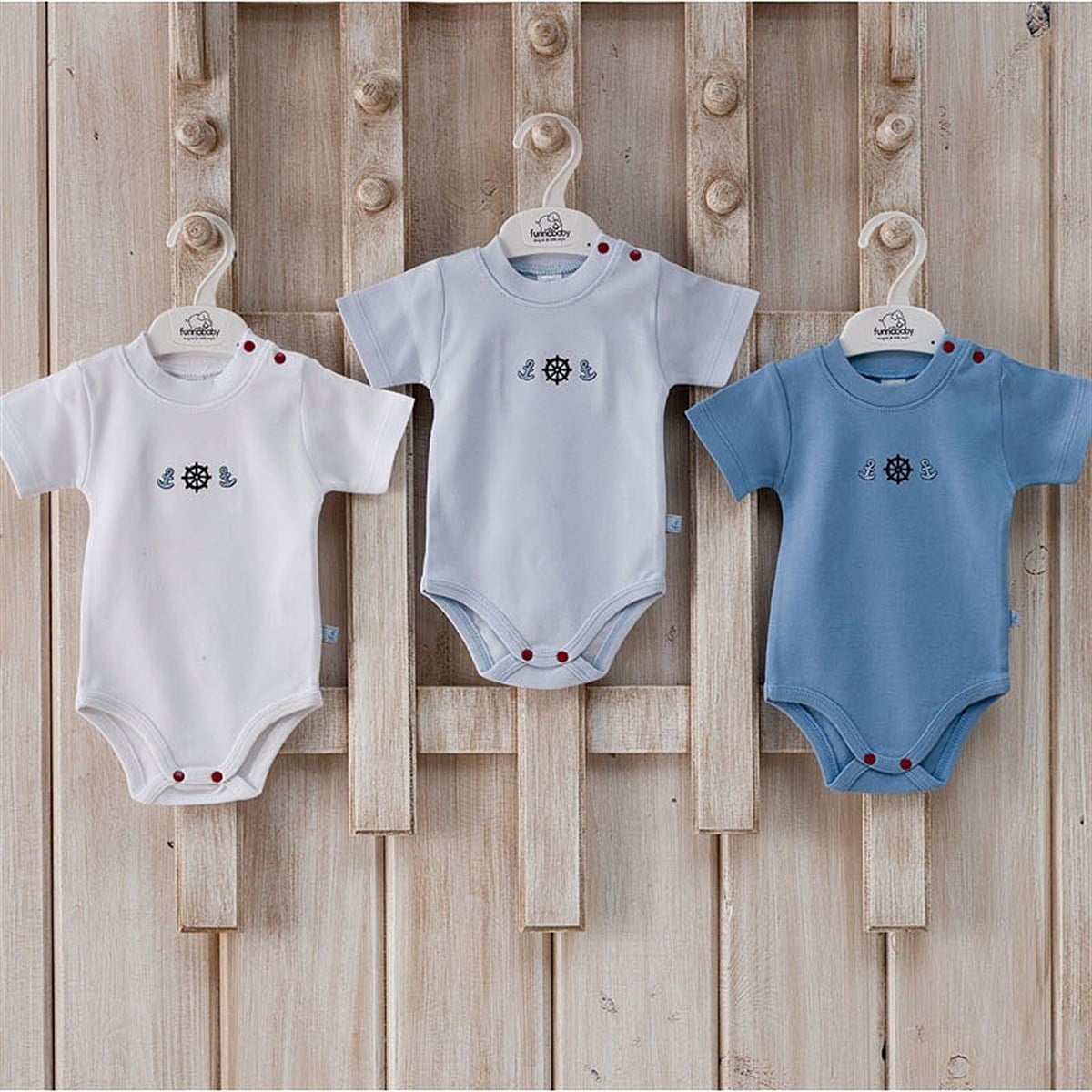 Funnababy Marine Kısa Kollu Body 3`lü Mavi