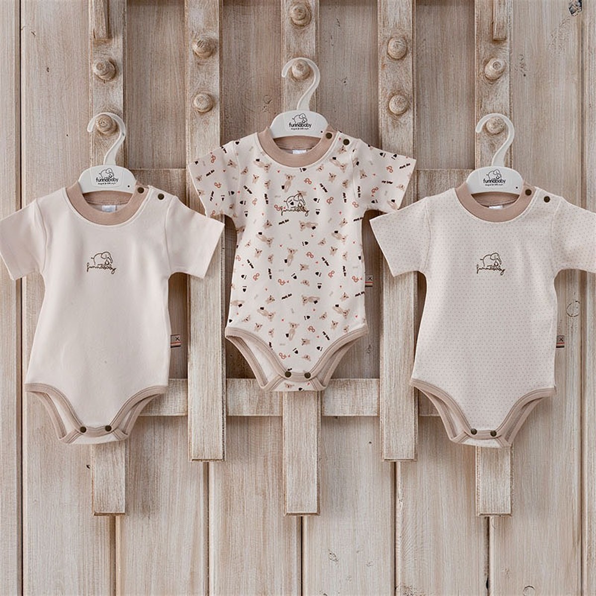 Funnababy My Bear Kısa Kollu Body Ekru 0-3 Ay Ekru