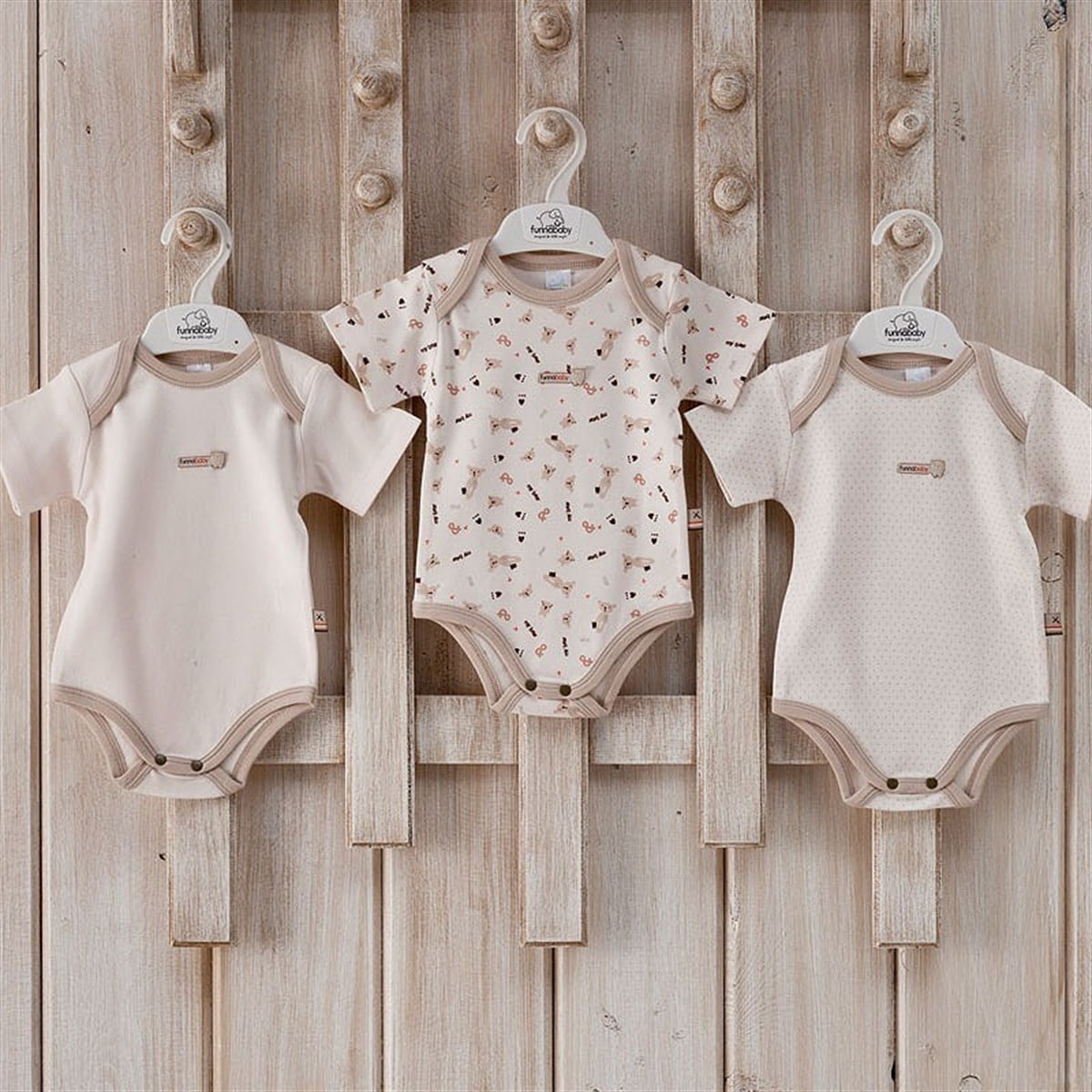 Funnababy My Bear Zarf Yaka Kısa Kollu Body 3`lü Ekru