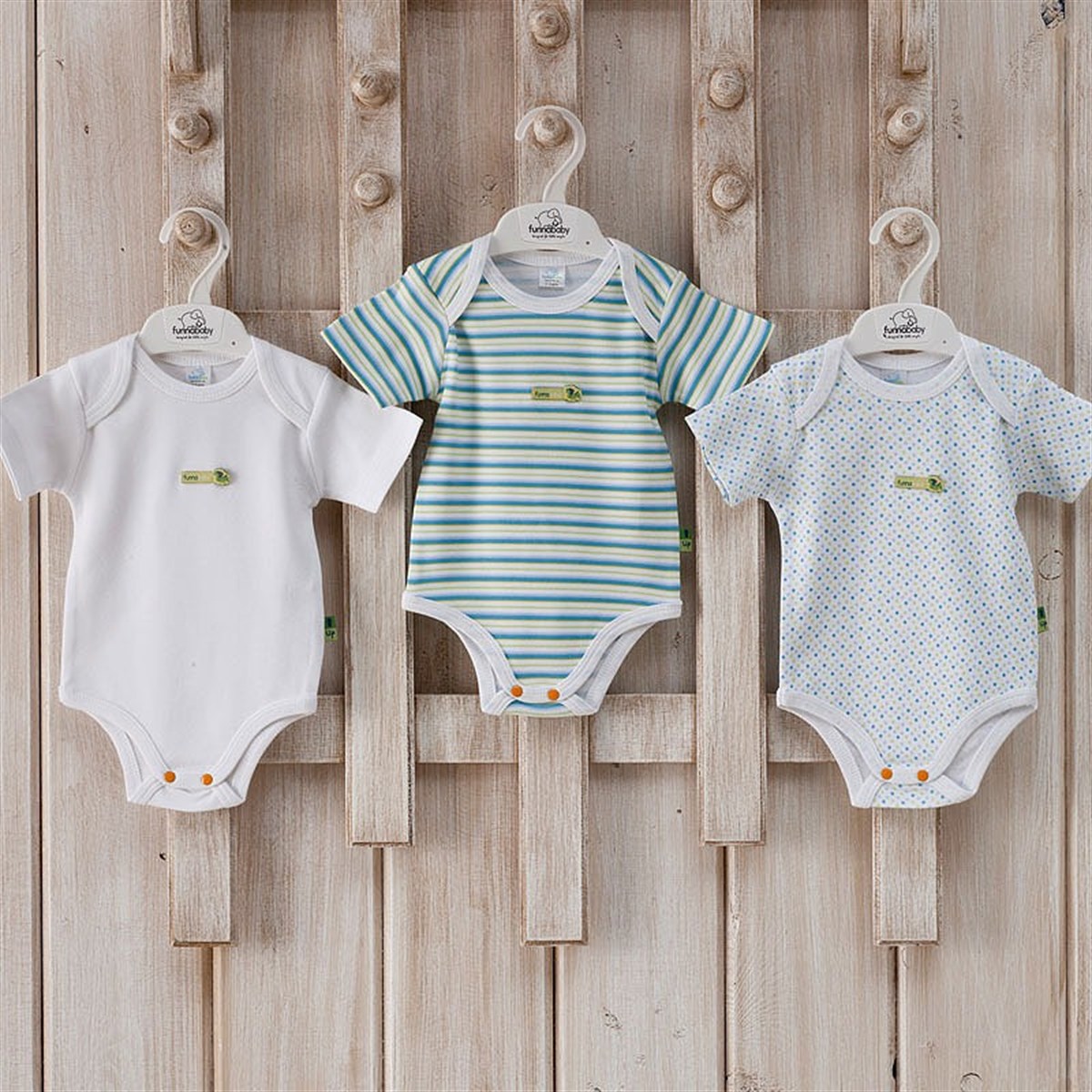 Funnababy Trip Zarf Yaka Kısa Kollu Body 3`lü Yeşil