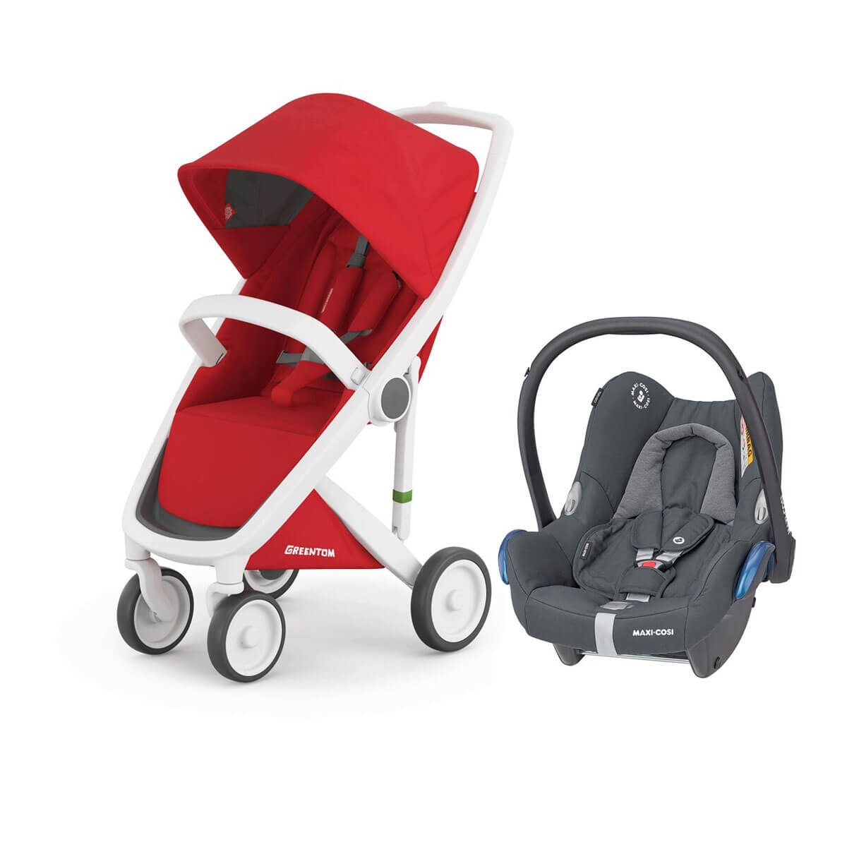Greentom Classic Travel Set Bebek Arabası Beyaz Şasi-Kırmızı