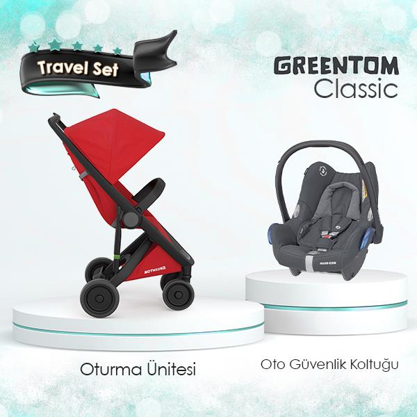 Greentom Classic Travel Set Bebek Arabası Siyah Şasi-Kırmızı