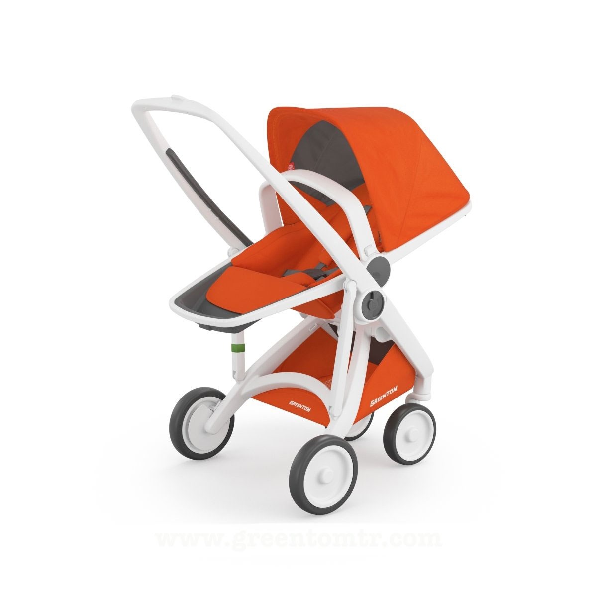 Greentom Reversible Çift Yönlü Bebek Arabası Beyaz Kasa Turuncu
