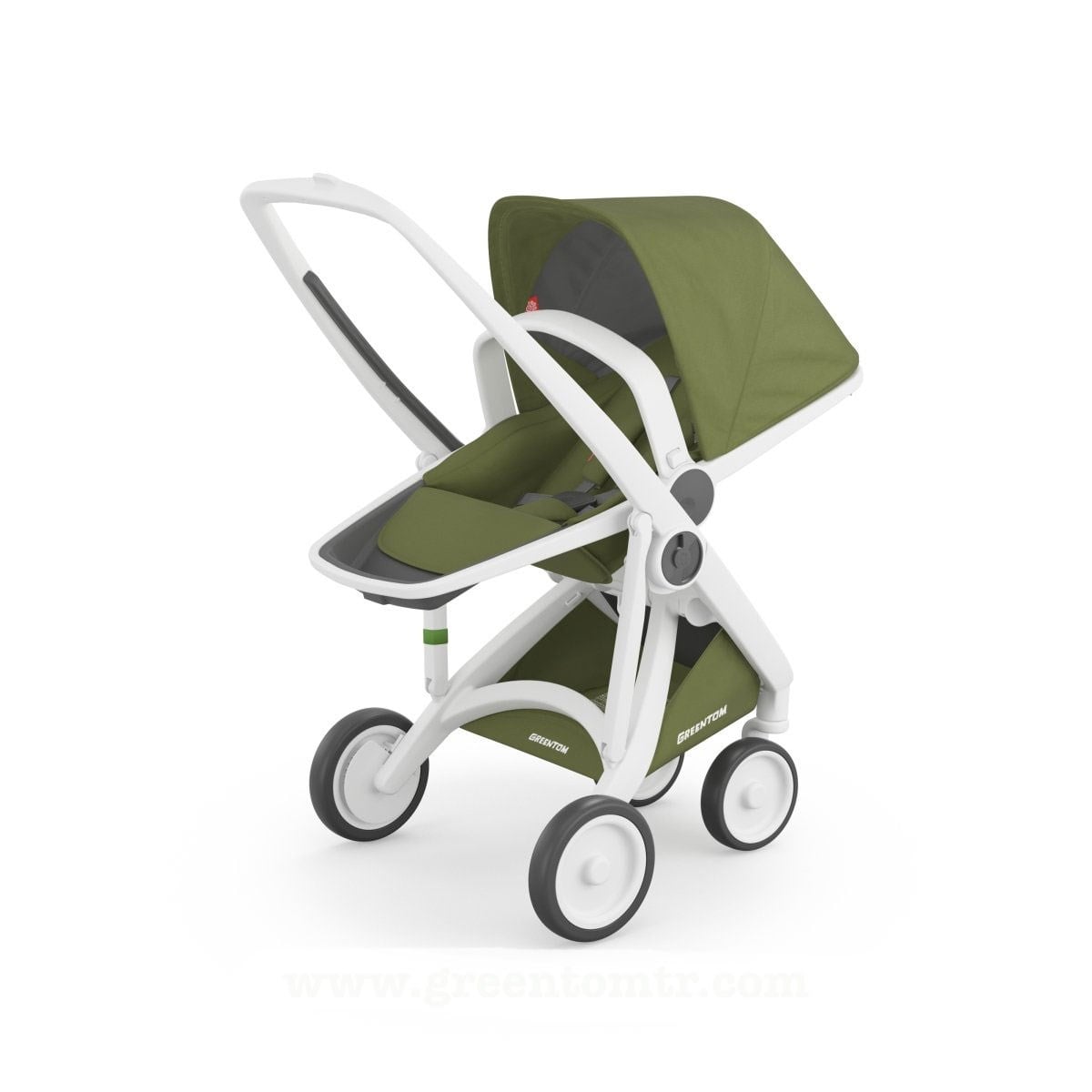 Greentom Reversible Çift Yönlü Bebek Arabası Beyaz Kasa Haki