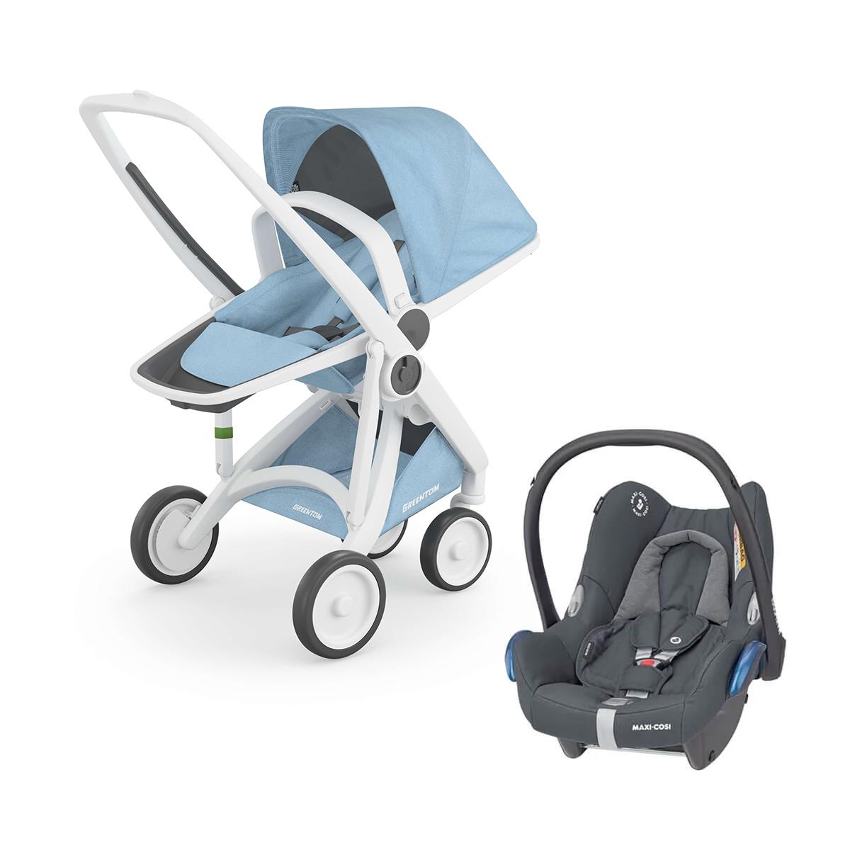 Greentom Reversible Travel Set Bebek Arabası Beyaz Şasi Mavi