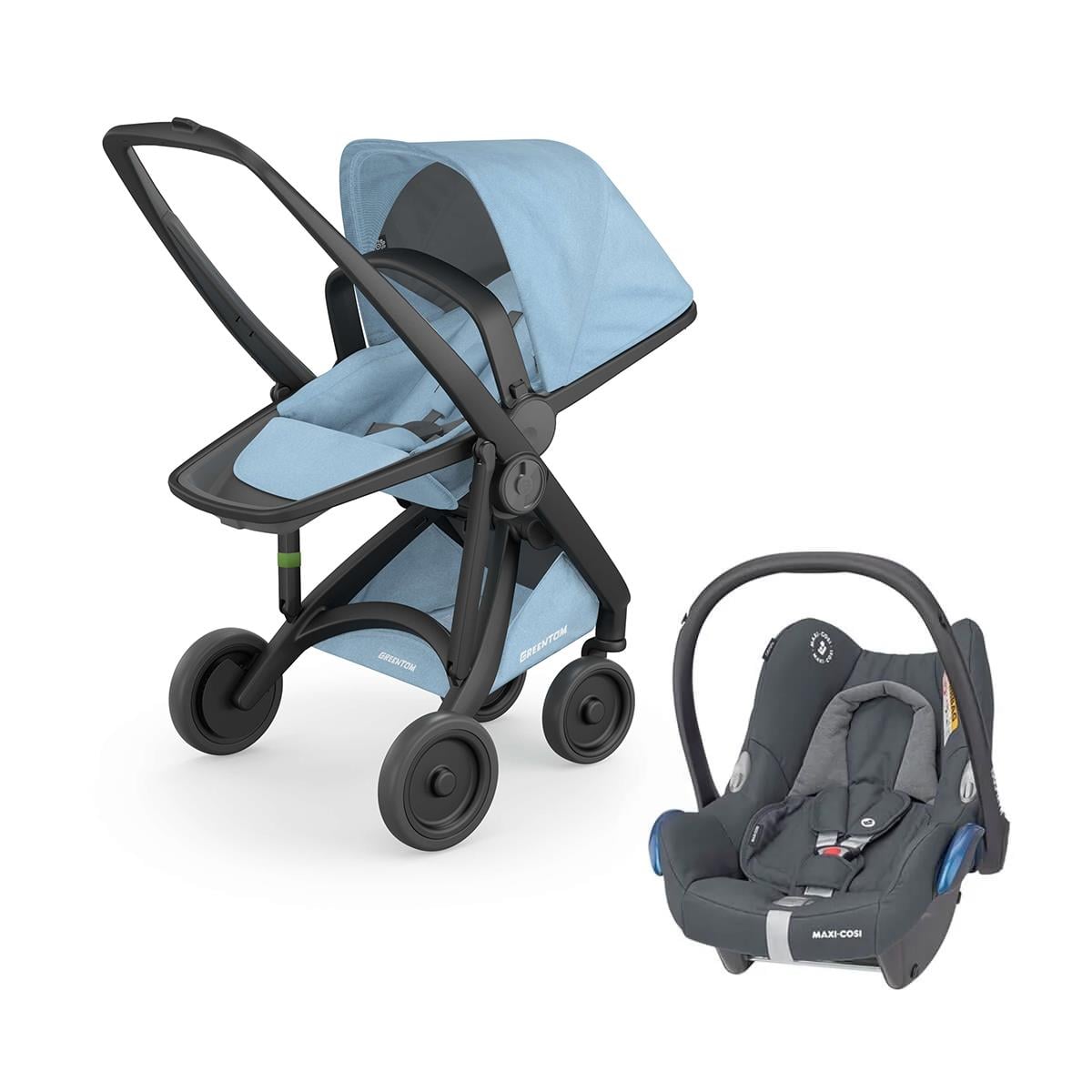 Greentom Reversible Travel Set Bebek Arabası Siyah Şasi Mavi