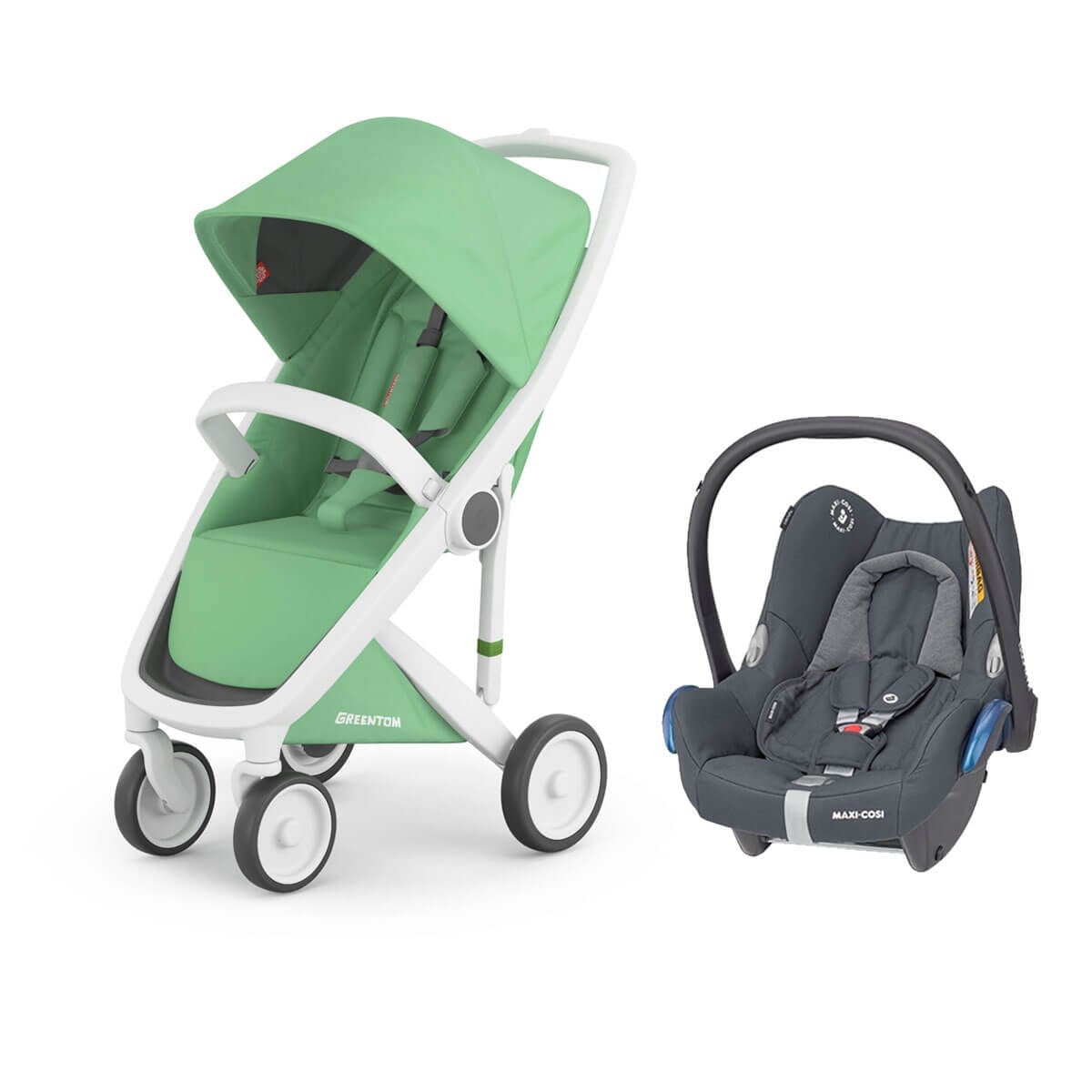 Grrentom Classic Travel Set Bebek Arabası Beyaz Şasi-Mint Yeşil