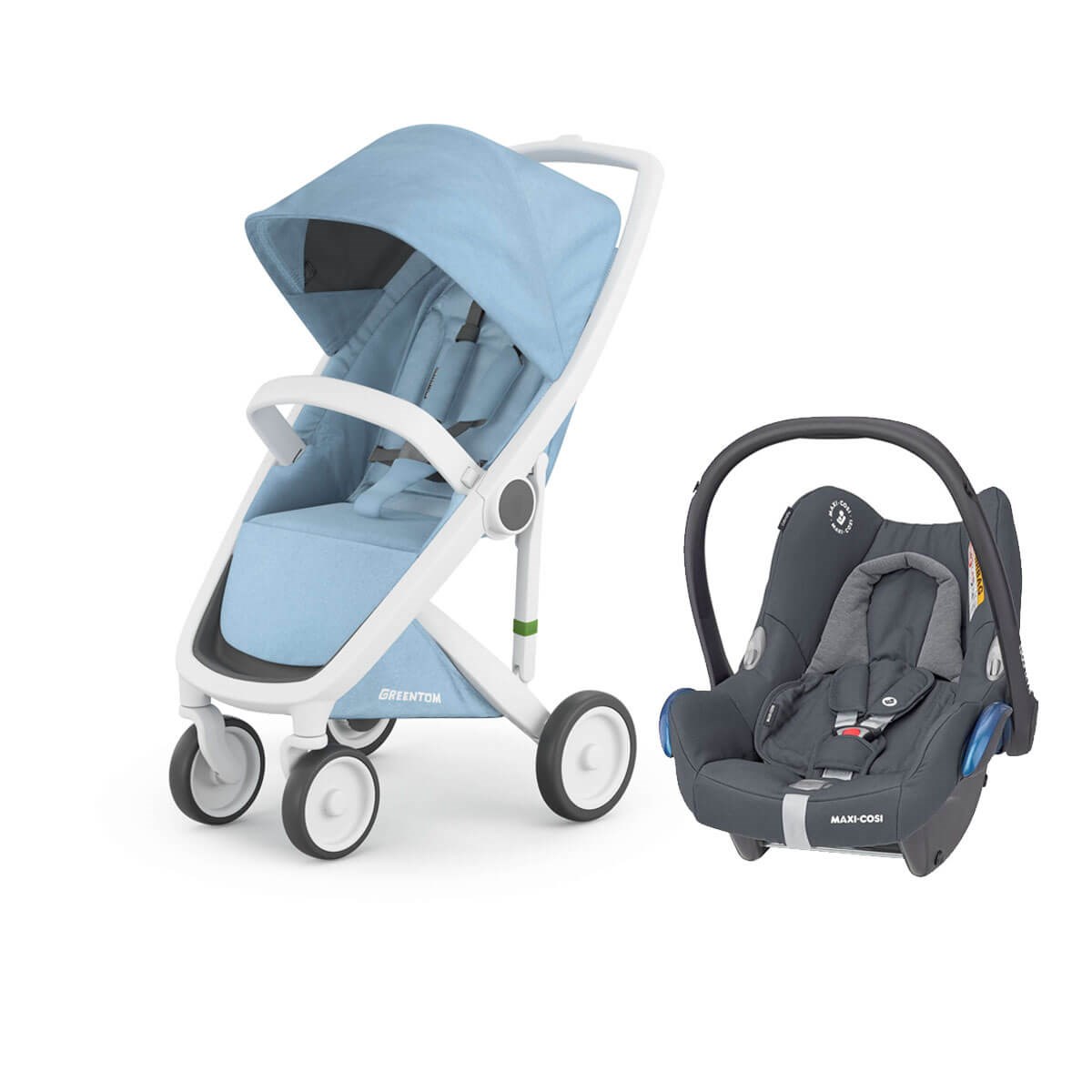 Grrentom Classic Travel Set Bebek Arabası Beyaz Şasi-Gökyüzü