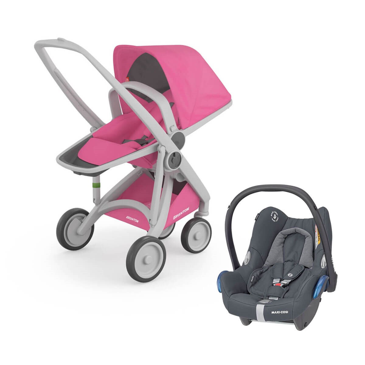 Grrentom Reversible Travel Set Bebek Arabası Gri Şasi Pembe