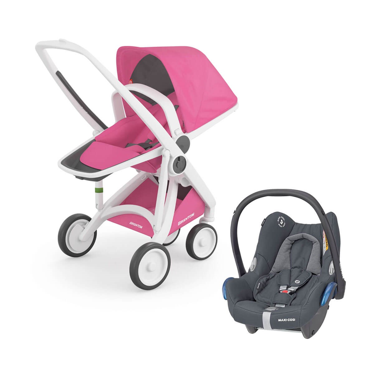Grrentom Reversible Travel Set Bebek Arabası Beyaz Şasi Pembe