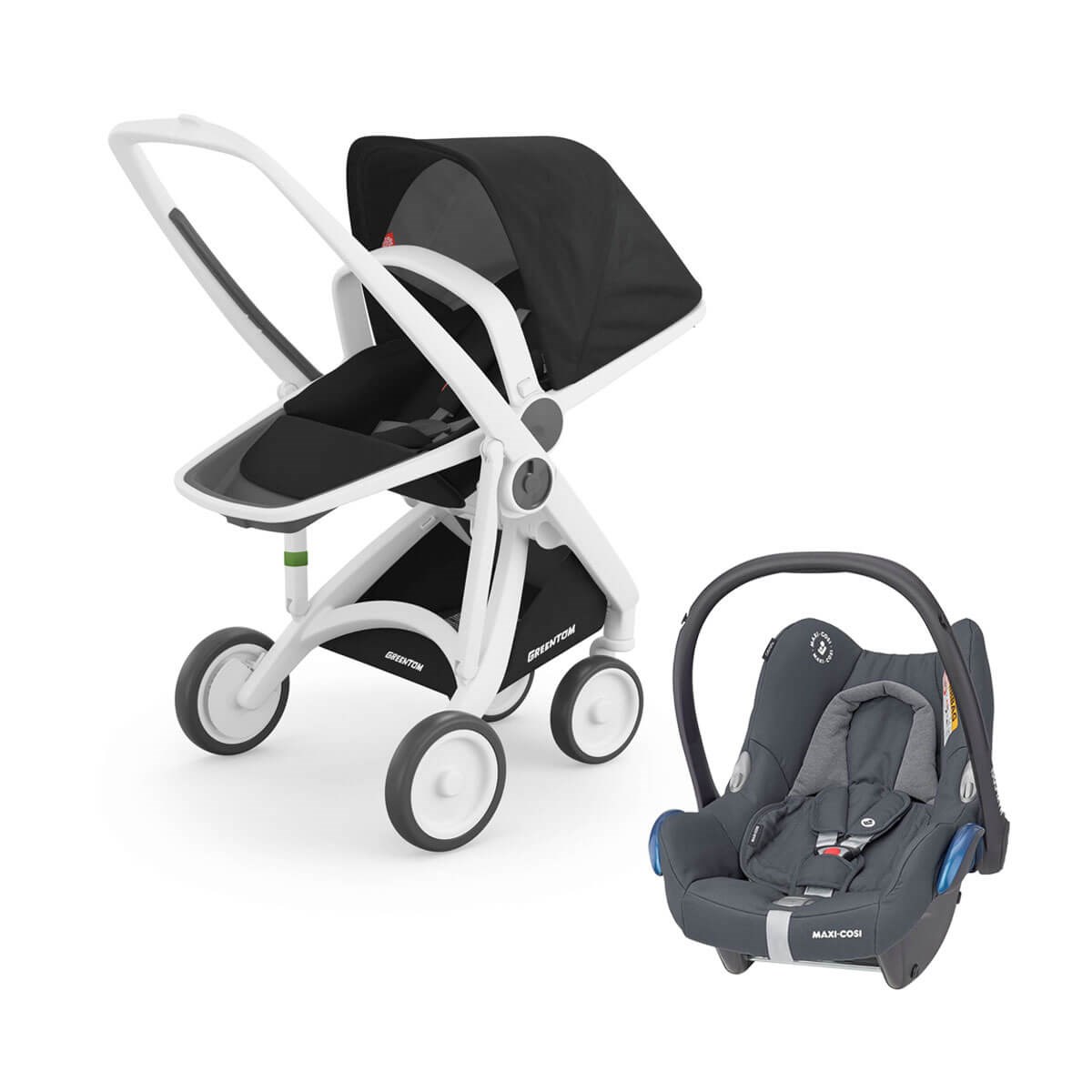 Grrentom Reversible Travel Set Bebek Arabası Beyaz Şasi Siyah