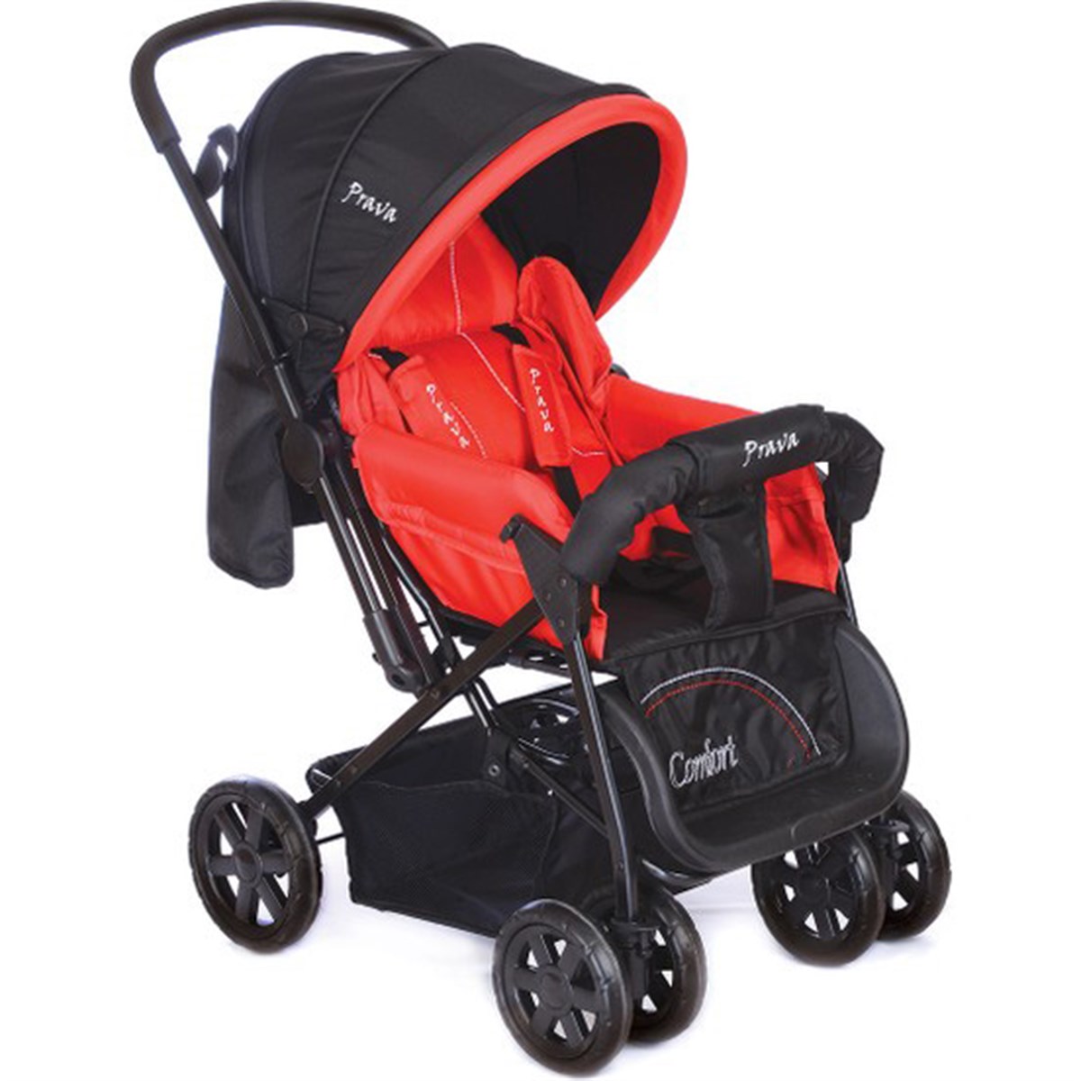 Prava Easy Comfort Çift Yönlü Bebek Arabası Siyah Kırmızı Yağmurluk Hediyeli