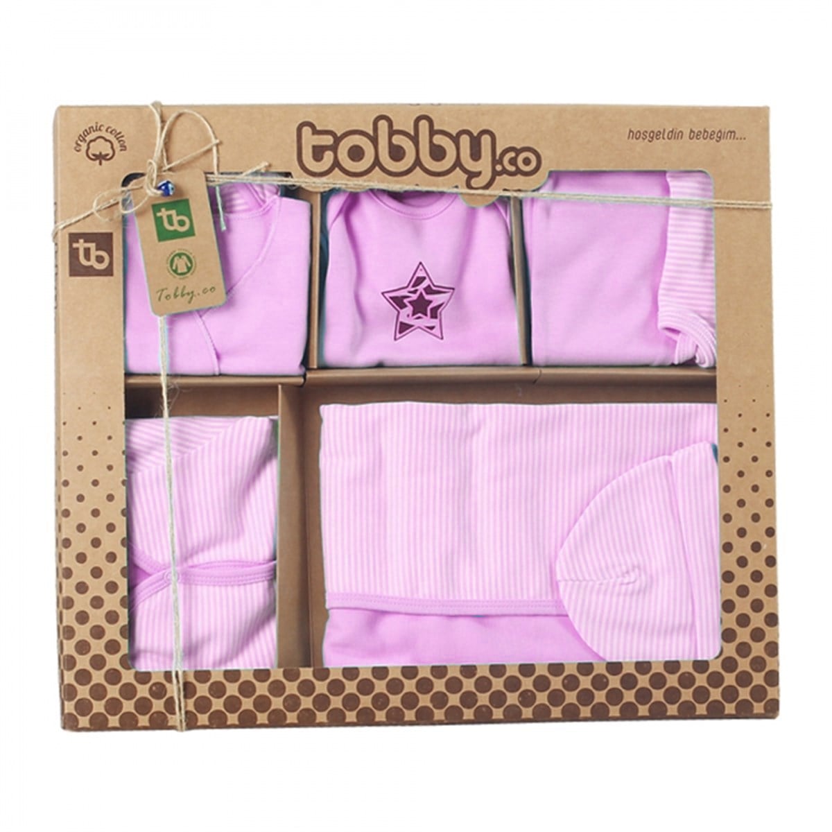 Tobby.co Organik Pembe Çizgili Hastane Çıkışı Seti 10 Parça