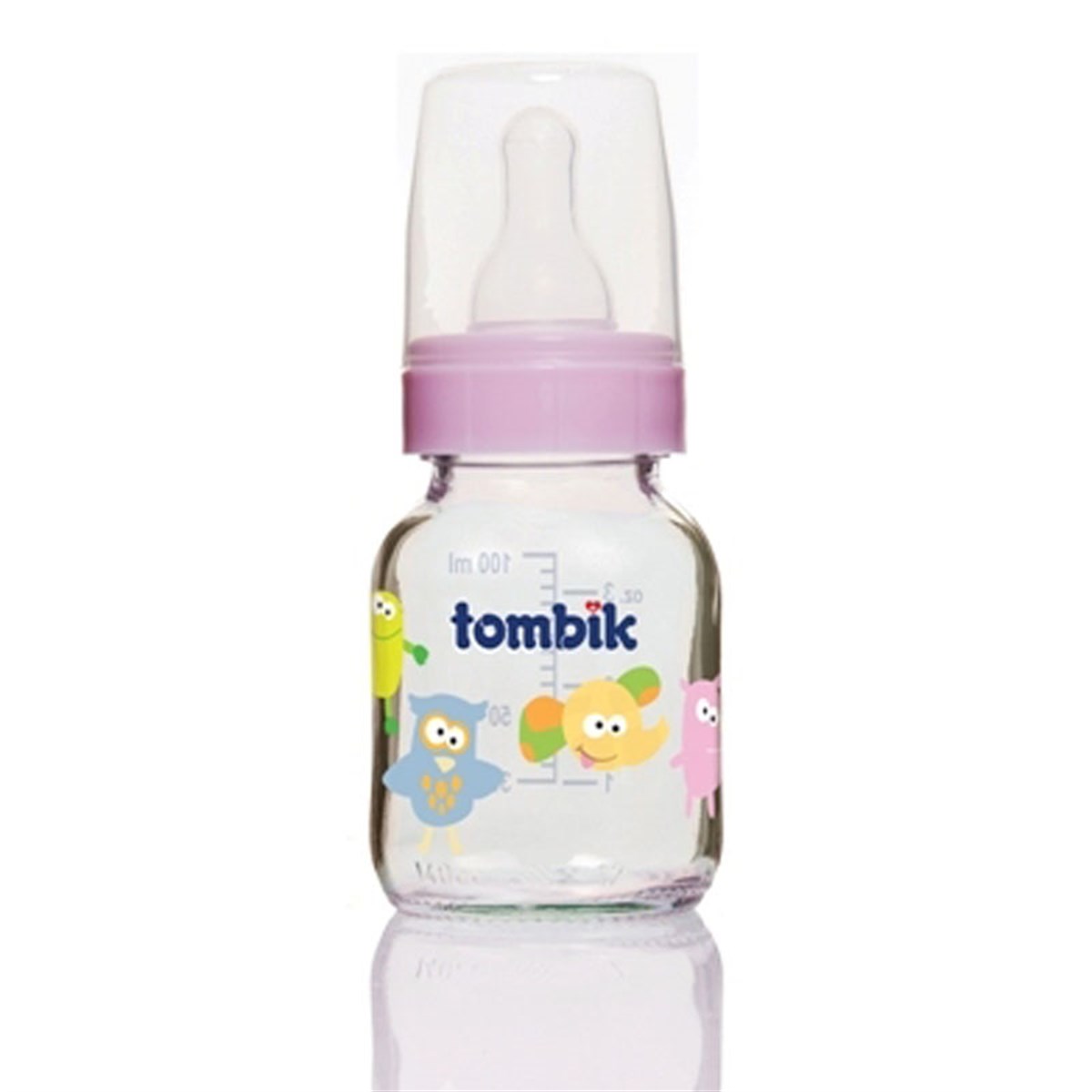 Tombik Cam Biberon 100 ml  Şaşkın Hayvancıklar Pembe