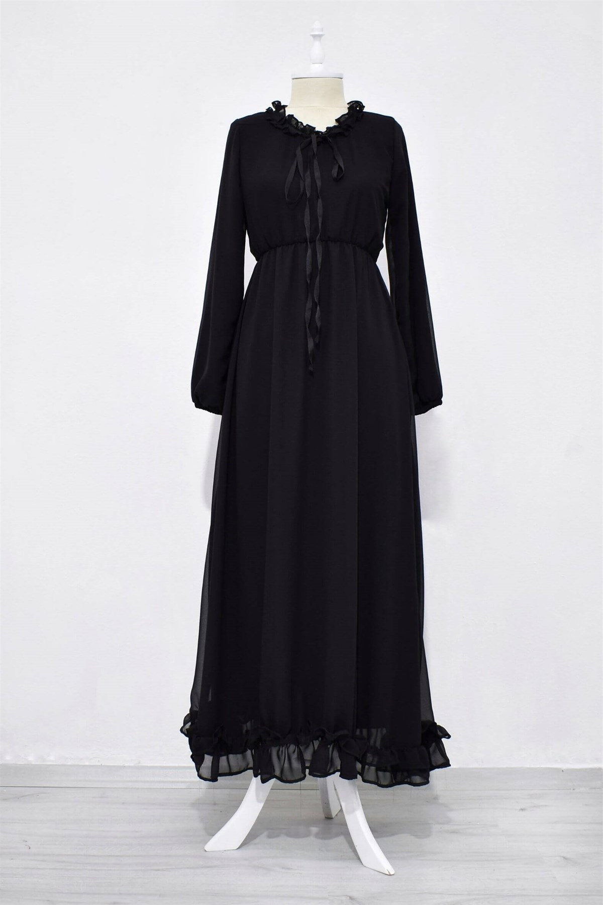Siyah Şifon Elbise | Tesettür Vagonu