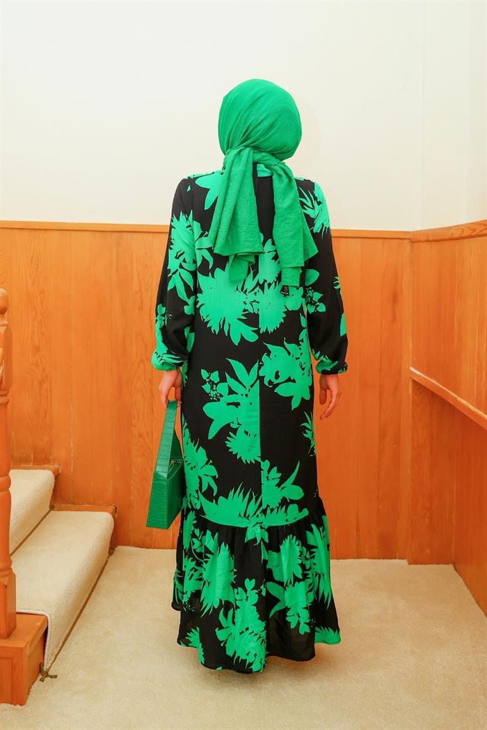 Hakim Yaka Nilüfer Desen Elbise