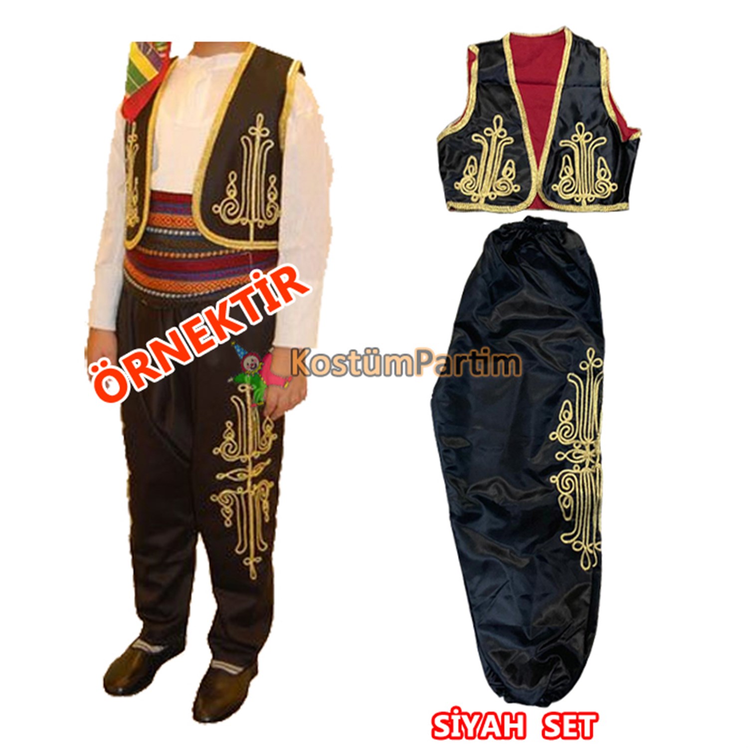 Siyah Yelek ve Şalvar 23 Nisan Folklör Kostüm Seti