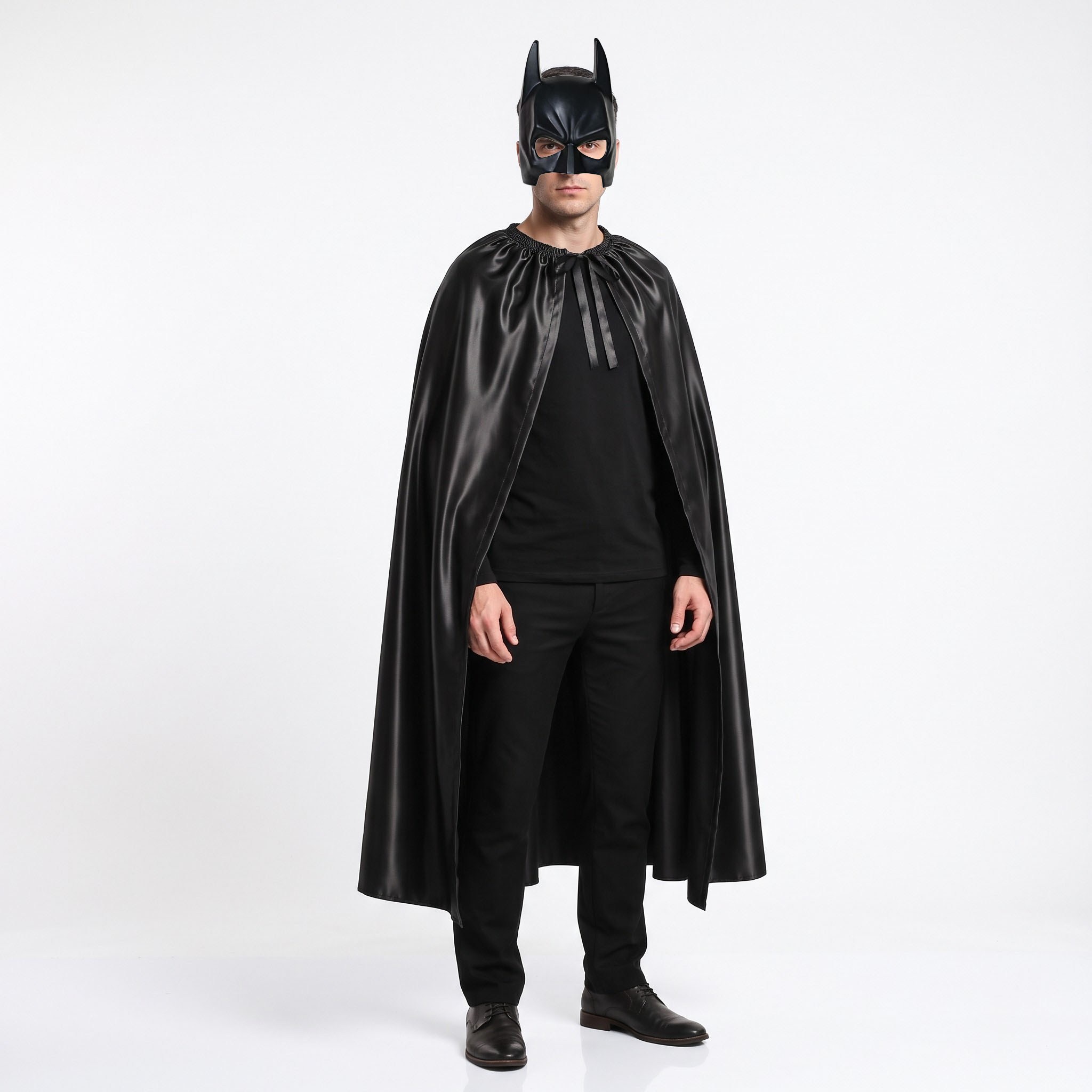 Yetişkin Batman Kostüm Seti Maske ve 120cm Siyah Pelerin