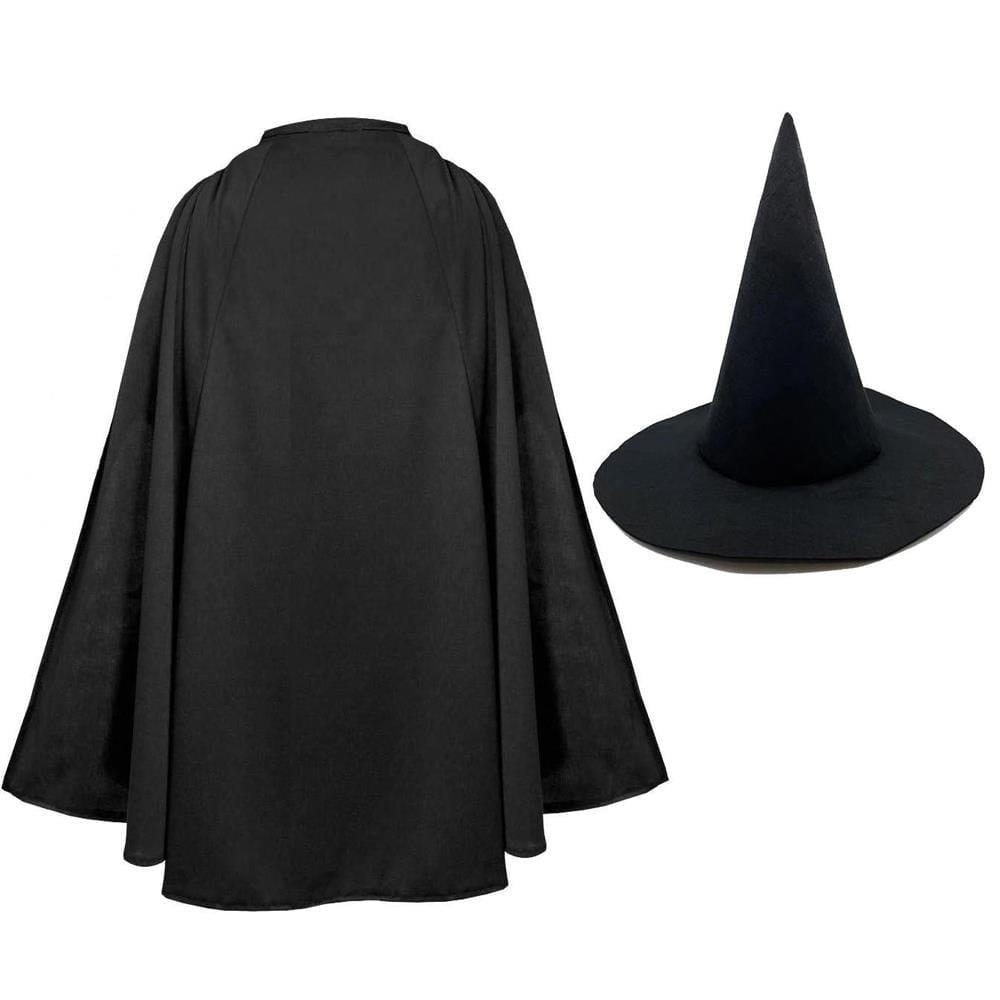 Cadı Kostüm Seti Yetişkin Siyah Cadı Pelerini ve Cadı Şapkası