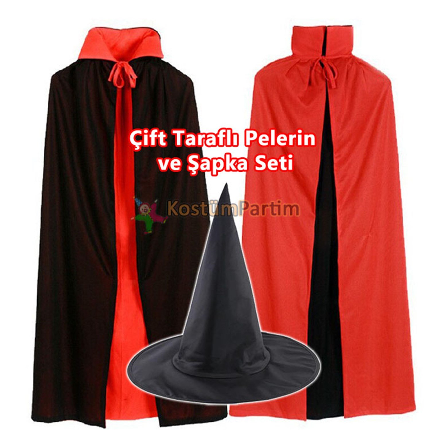 Çift Taraflı Pelerin ve Şapkalı Dracula Seti