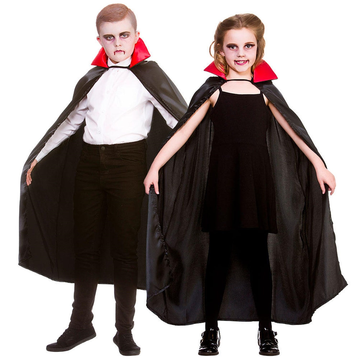 Çocuk Dracula Pelerini Kırmızı Yakalı Saten 100cmPelerinlerKostümPartim ★ Dracula Pelerini Çocuk 100cm / Pelerinler