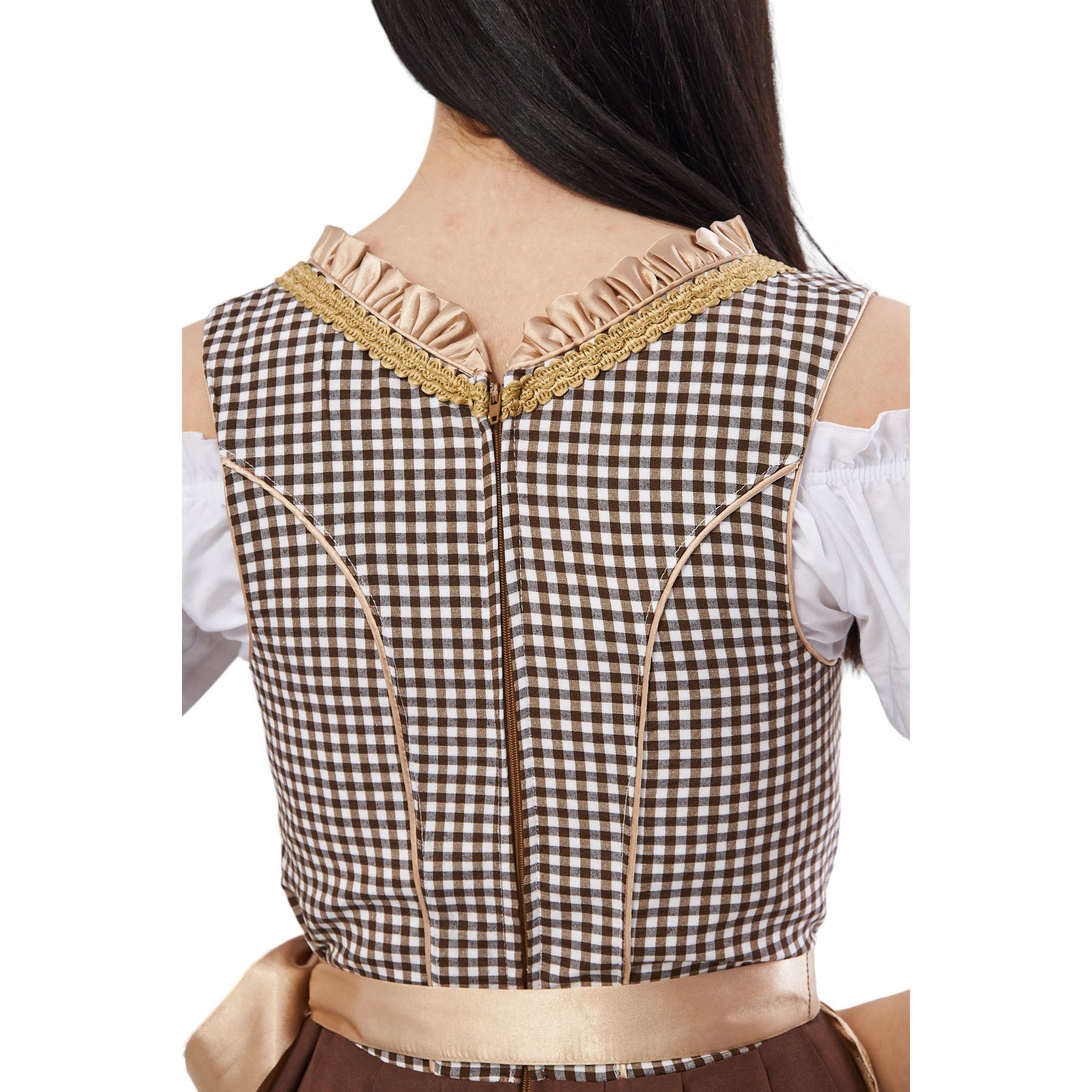 Ekose Şampanya Dirndl Elbise Kadın Bavyera Oktoberfest Kıyafeti 011