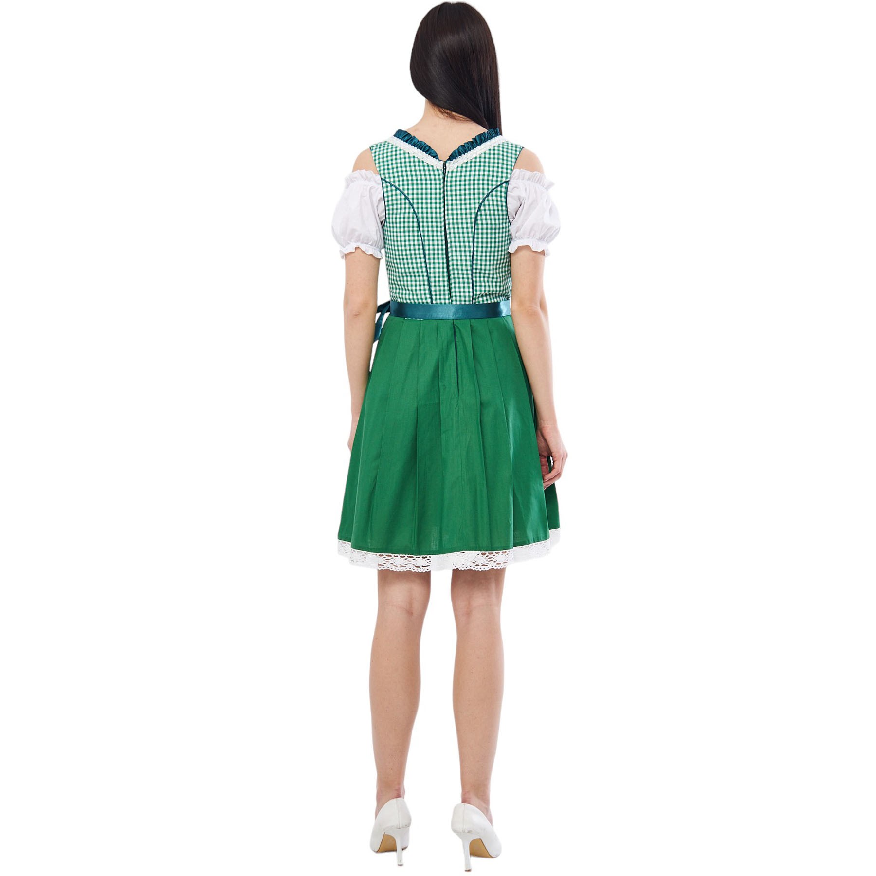 Ekose Yeşil Dirndl Elbise Kadın Bavyera Oktoberfest Kıyafeti 011