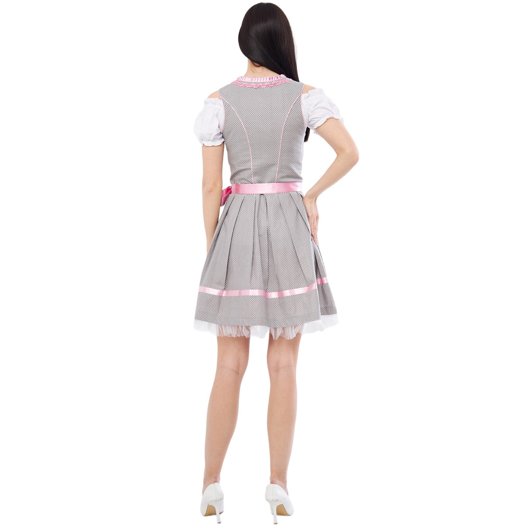 Gri Pembe Dantelli Dirndl Elbise Kadın Bavyera Oktoberfest Kıyafeti 201