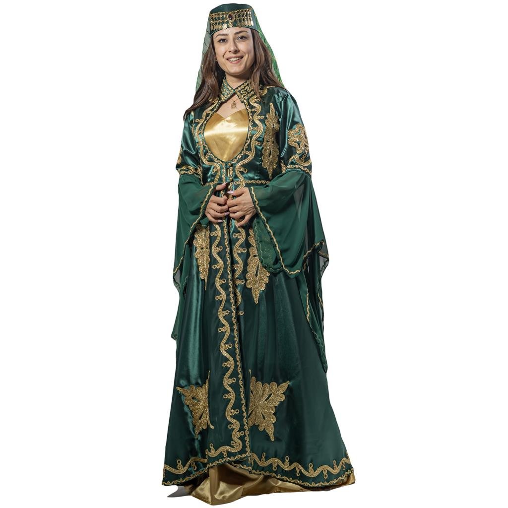 Hürrem Sultan Kostümü Yetişkin Kadın Klasik Bindallı Kıyafeti Zümrüt Yeşili