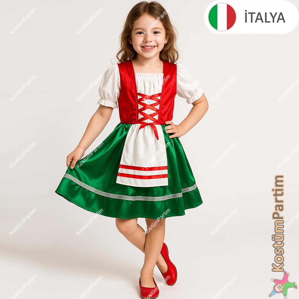 İtalya Kız Kostümü Çocuk Kıyafeti Ülke Kostümleri İtalya Kız Kostümü Çocuk Kıyafeti - KostümPartim®